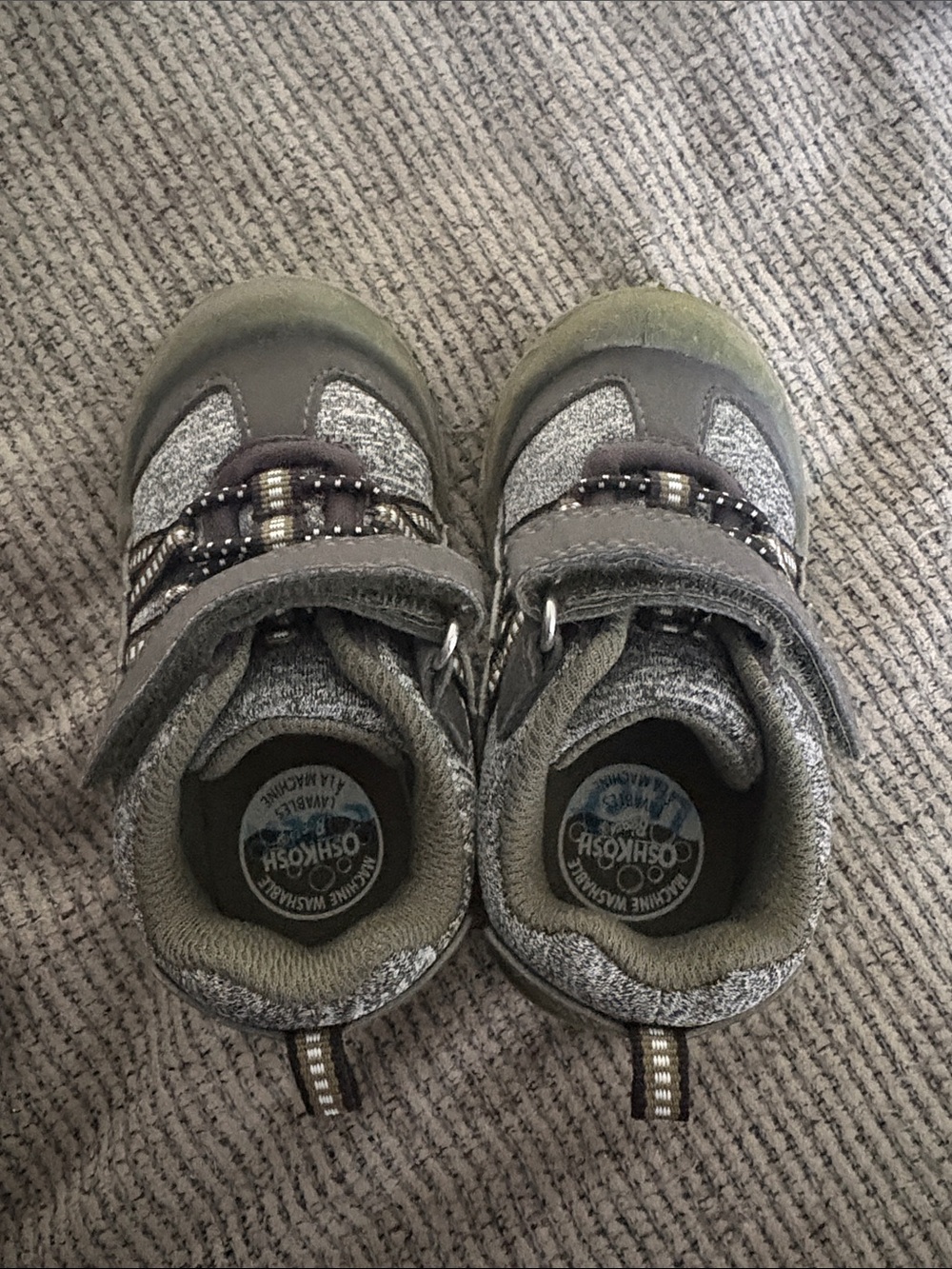 OshKosh B'gosh Olive Green and Gray Kids Hook-and-Loop Sneakers